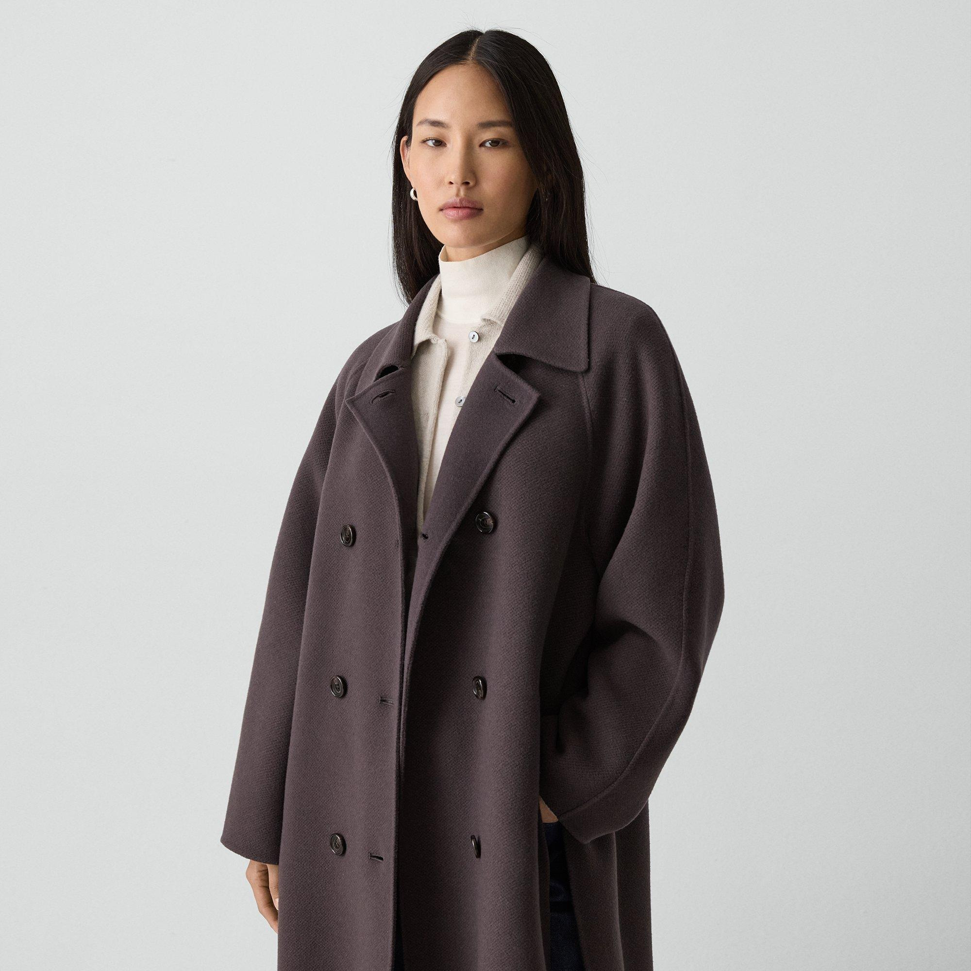 Long Double-Breasted Coat in Textured Wool-Cashmere - 5