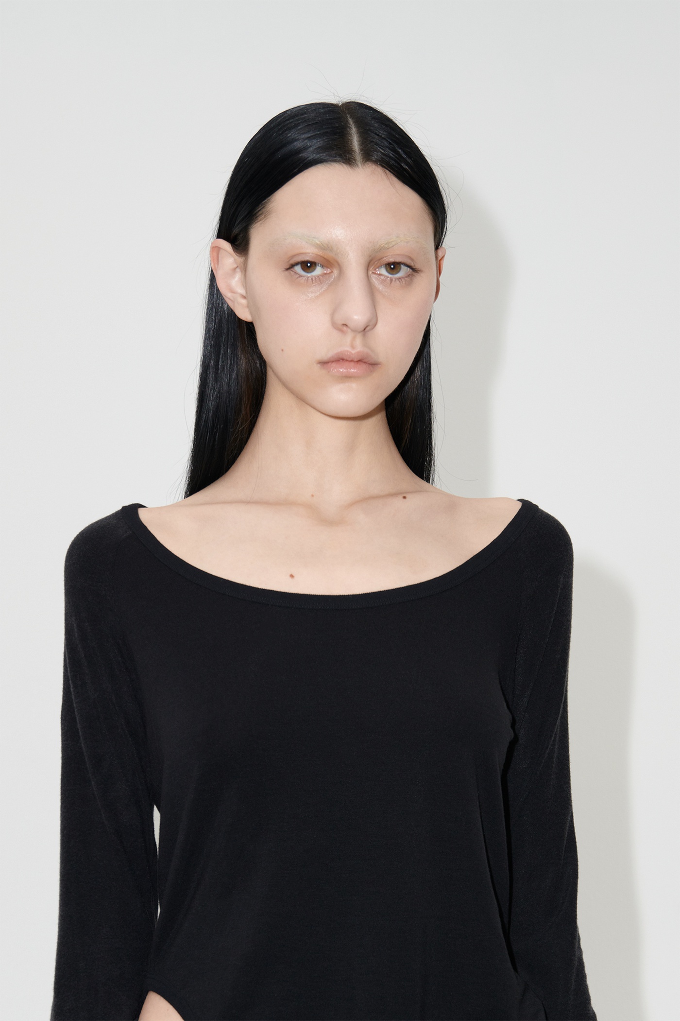 Deep Neck Longsleeve Black Antiqued Cotton - 5