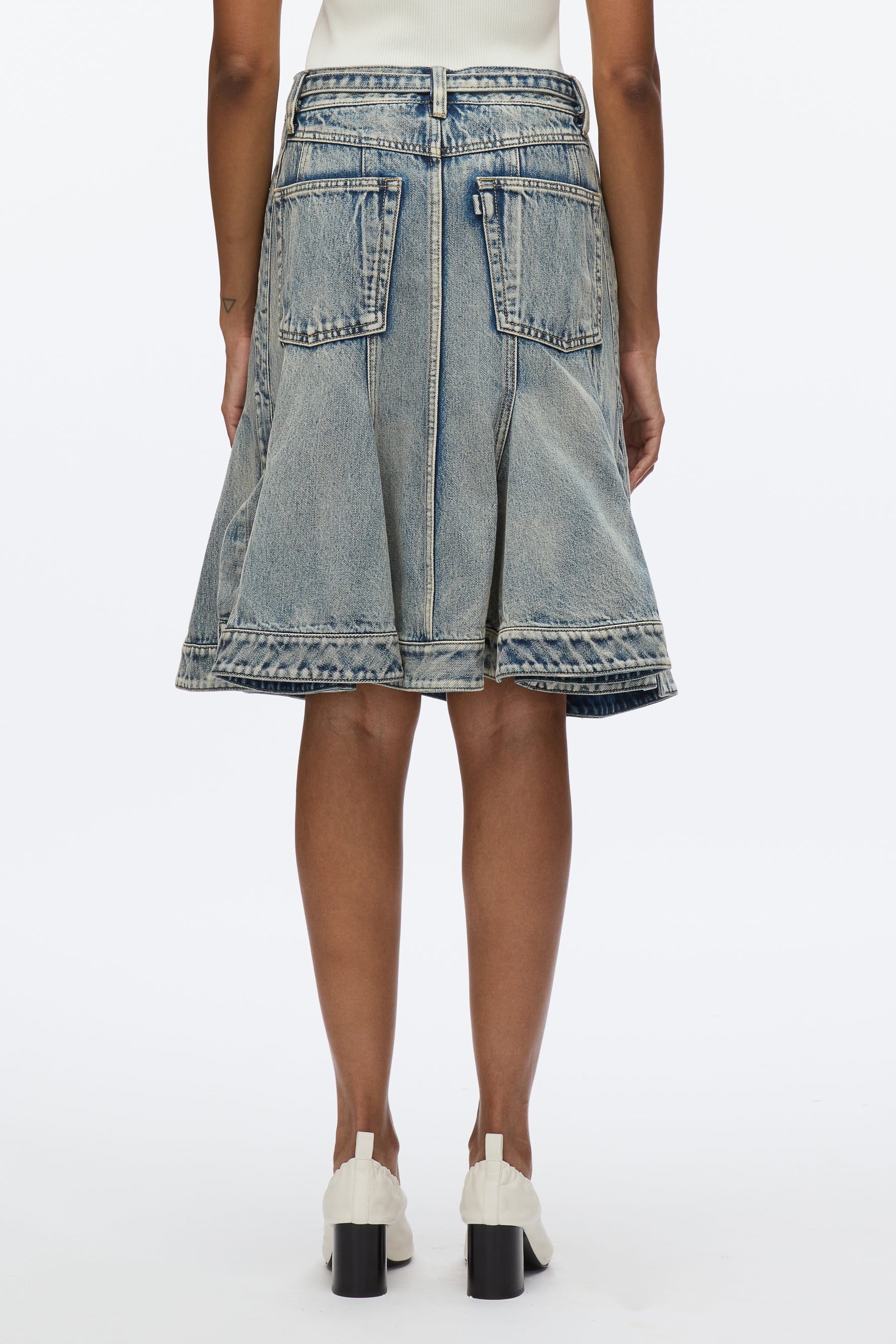 Flounce Hem Belted Denim Skirt - 4