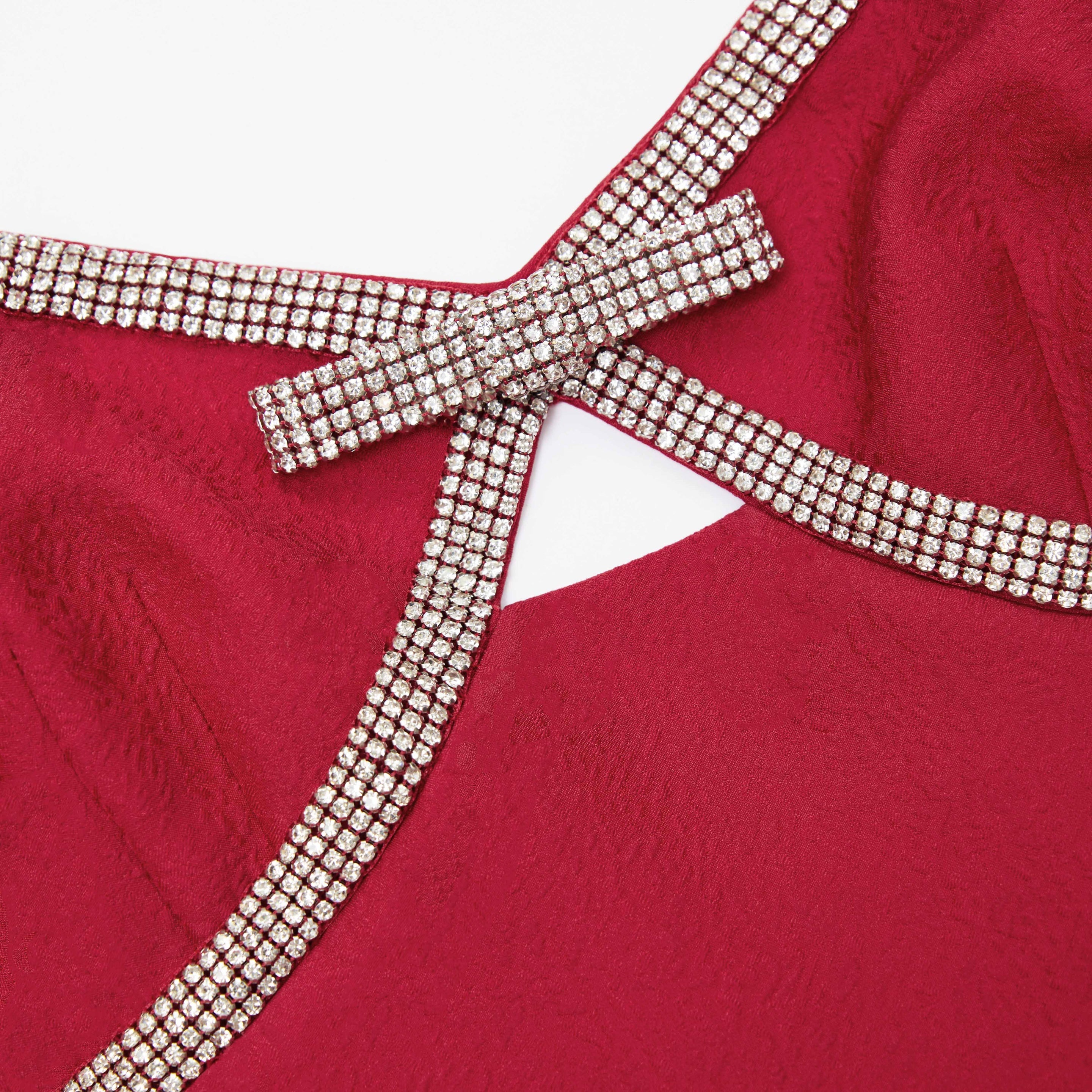 Red Textured Diamante Midi Dress - 5