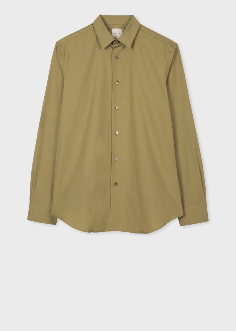 Washed Khaki Charm-Button Cotton Shirt 1