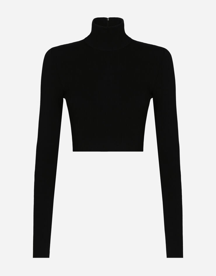 Cropped turtle-neck top - 1