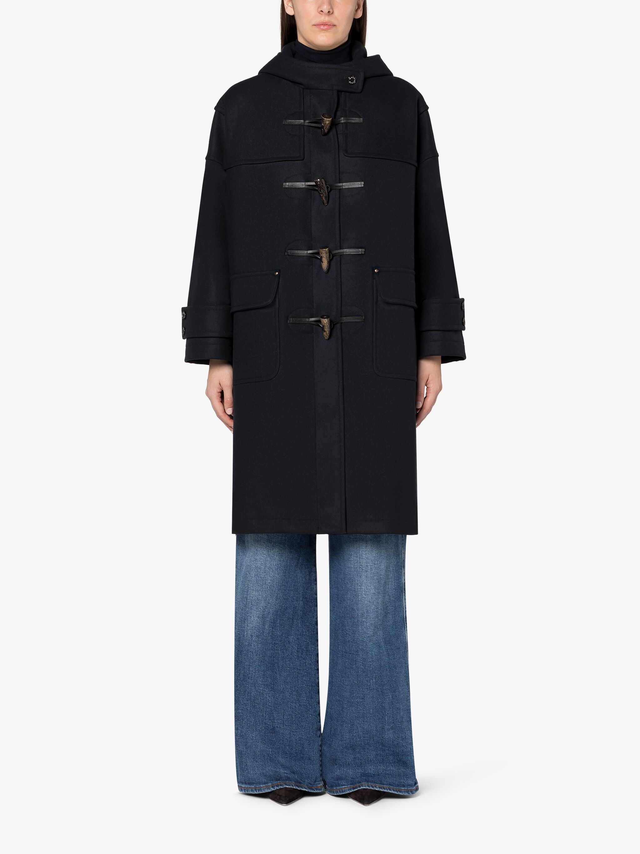 HUMBIE NAVY WOOL DUFFLE COAT - 3