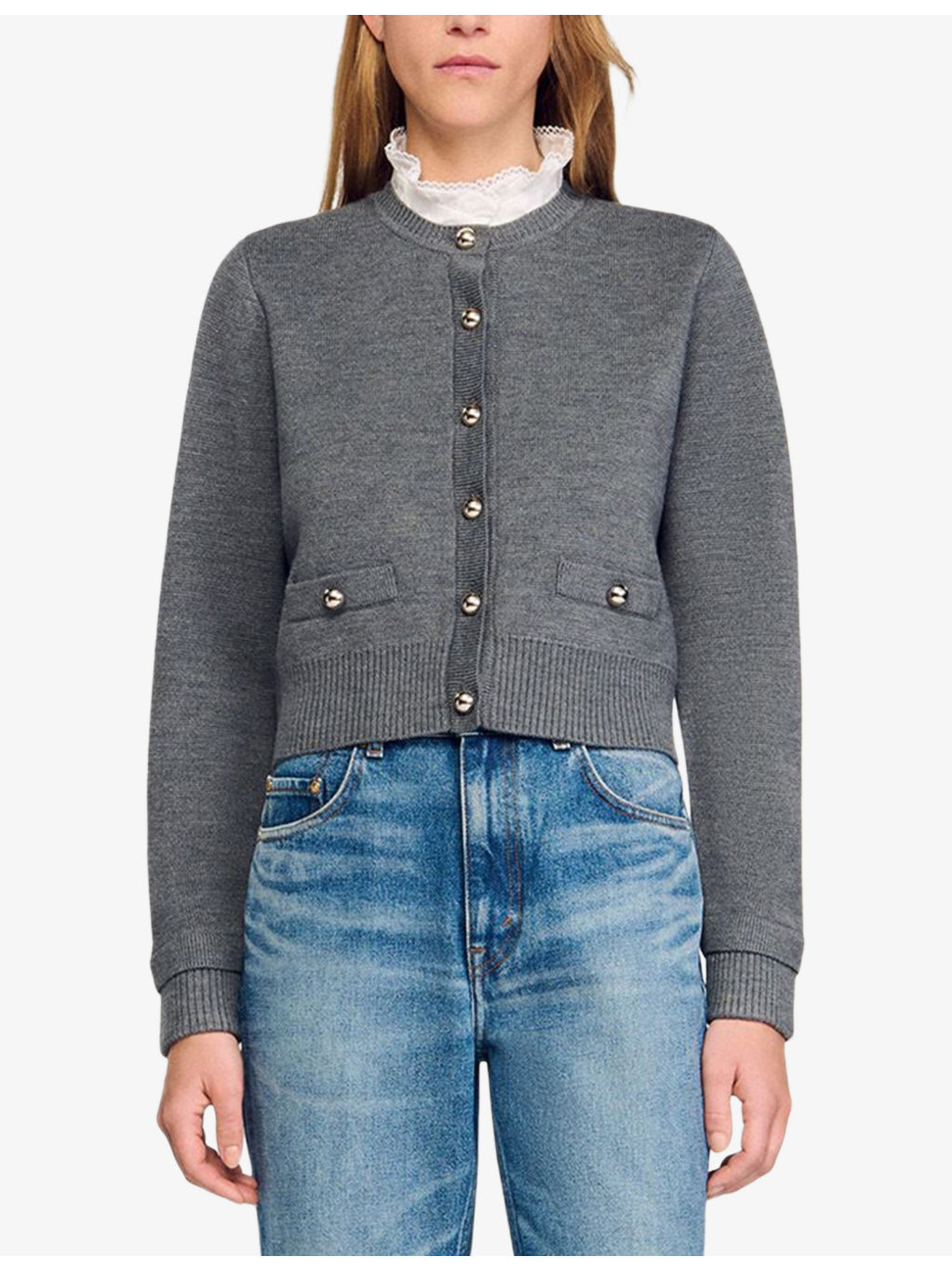 Ruffled-Collar Long-Sleeve Wool-Blend Cardigan - 3