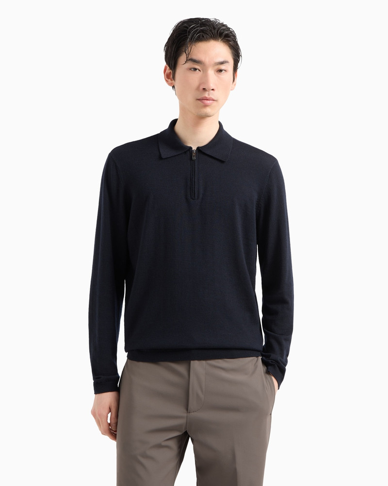 TRAVEL ESSENTIALS PLAIN-KNIT VIRGIN-WOOL JUMPER WITH POLO COLLAR 2