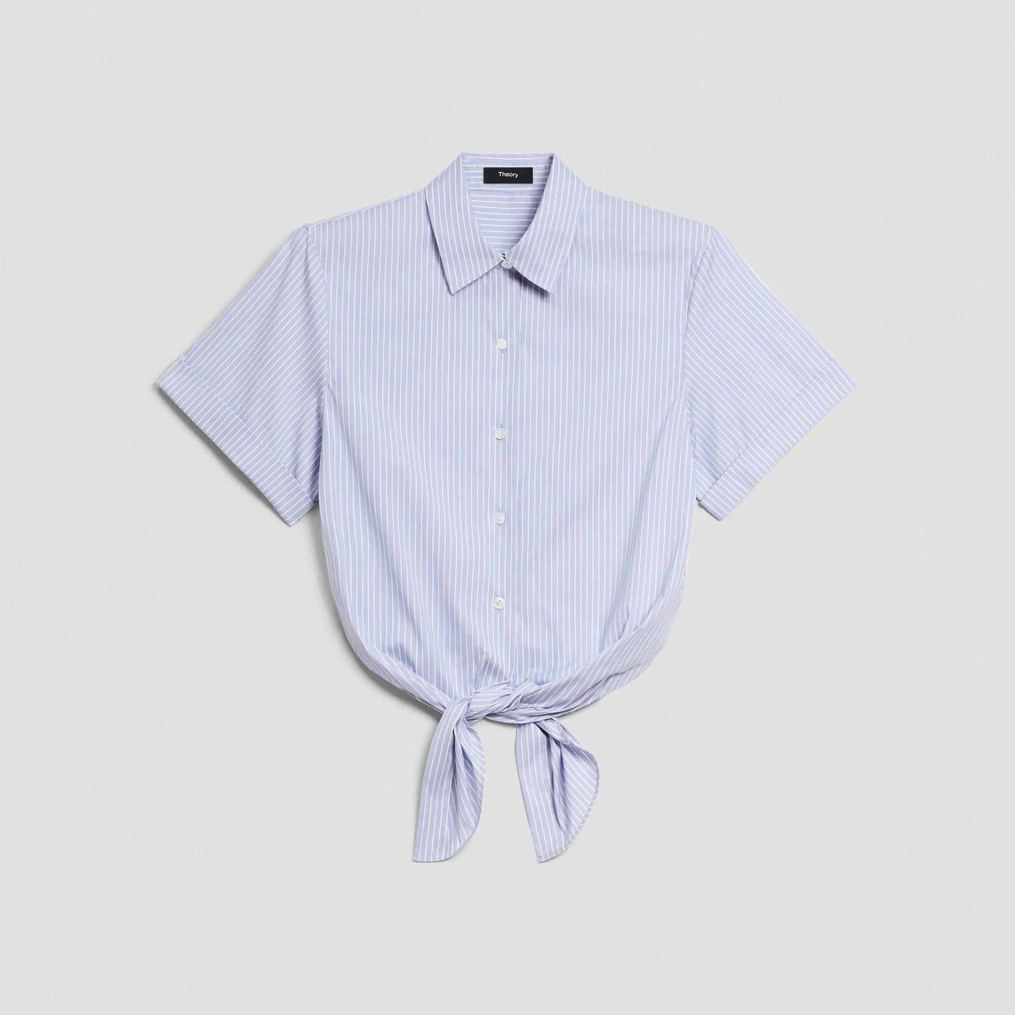 Tie-Front Shirt in Striped Cotton-Blend - 1