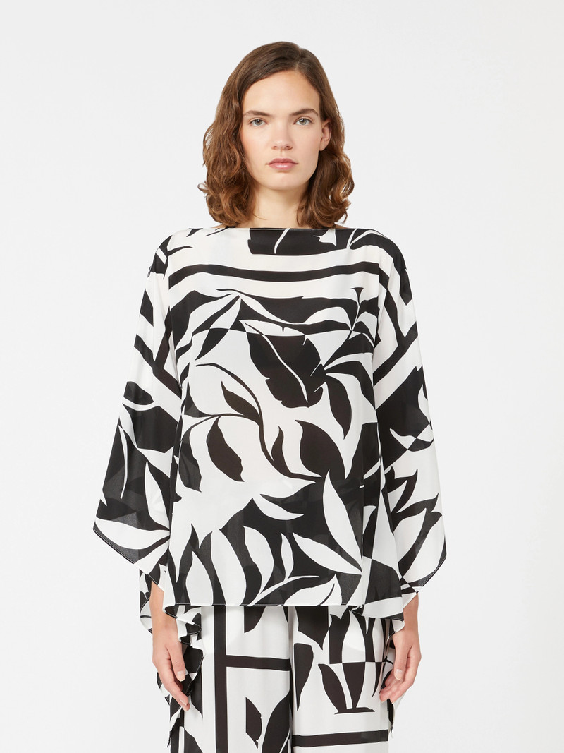 TAMBUTO Printed silk poncho - BLACK 3