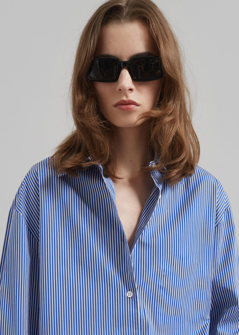 Anvers Striped Cotton Button Up Shirt - Blue/White Stripe 4