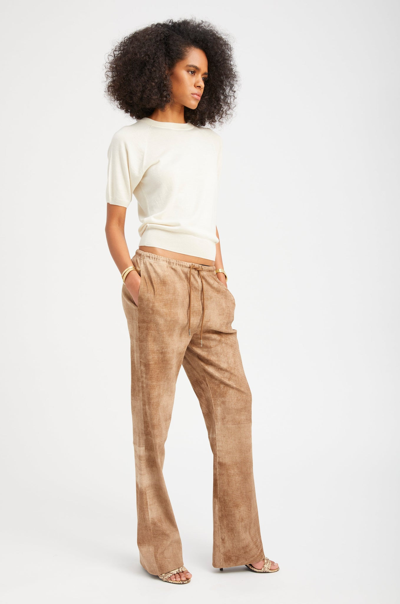 SEPIA SUEDE STRAIGHT LEG PANTS - 3