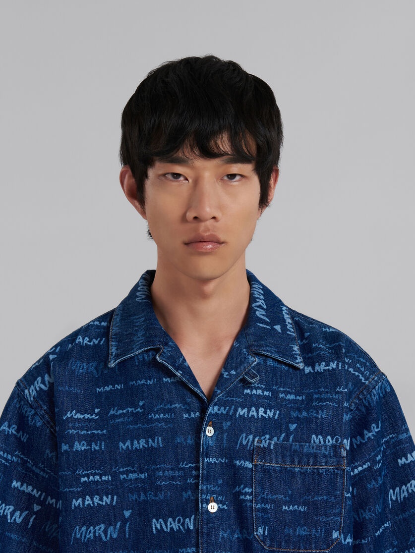 BLUE DENIM SHIRT WITH MEGA MARNI MOTIF - 4