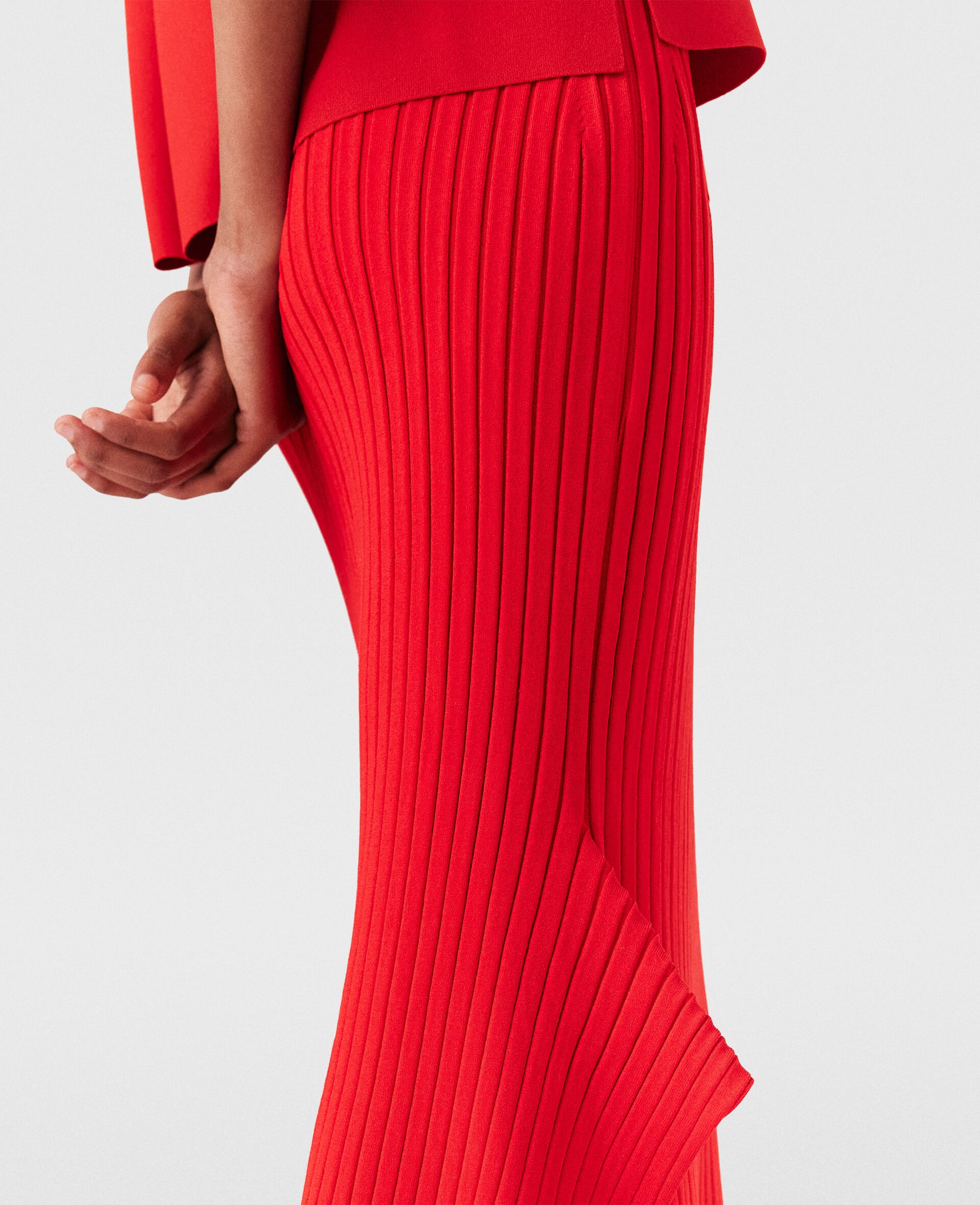 Ribbed Flared Slit Midi Skirt - 3