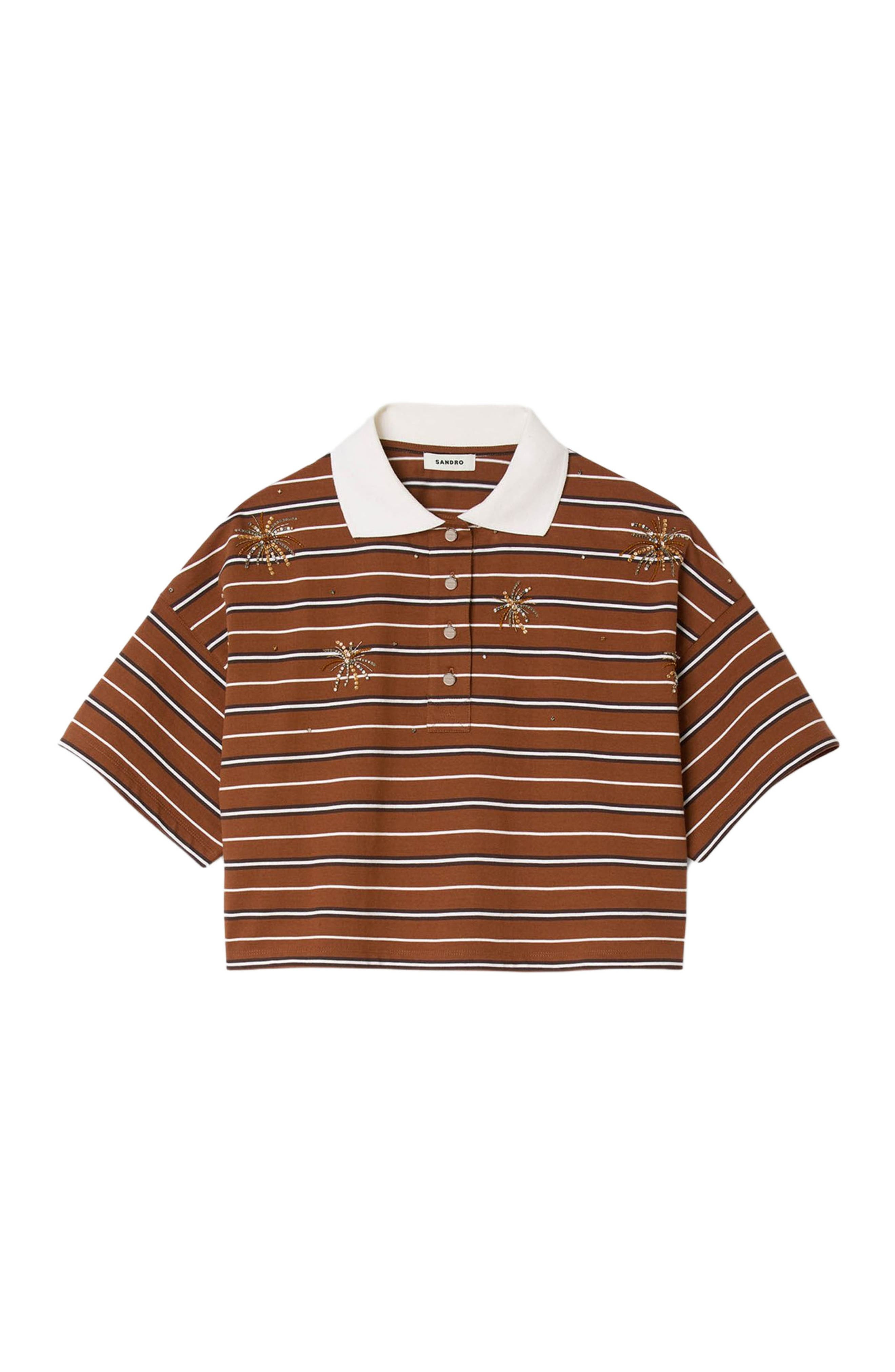 SANDRO Striped rhinestone T-shirt in Brown at Nordstrom - 5