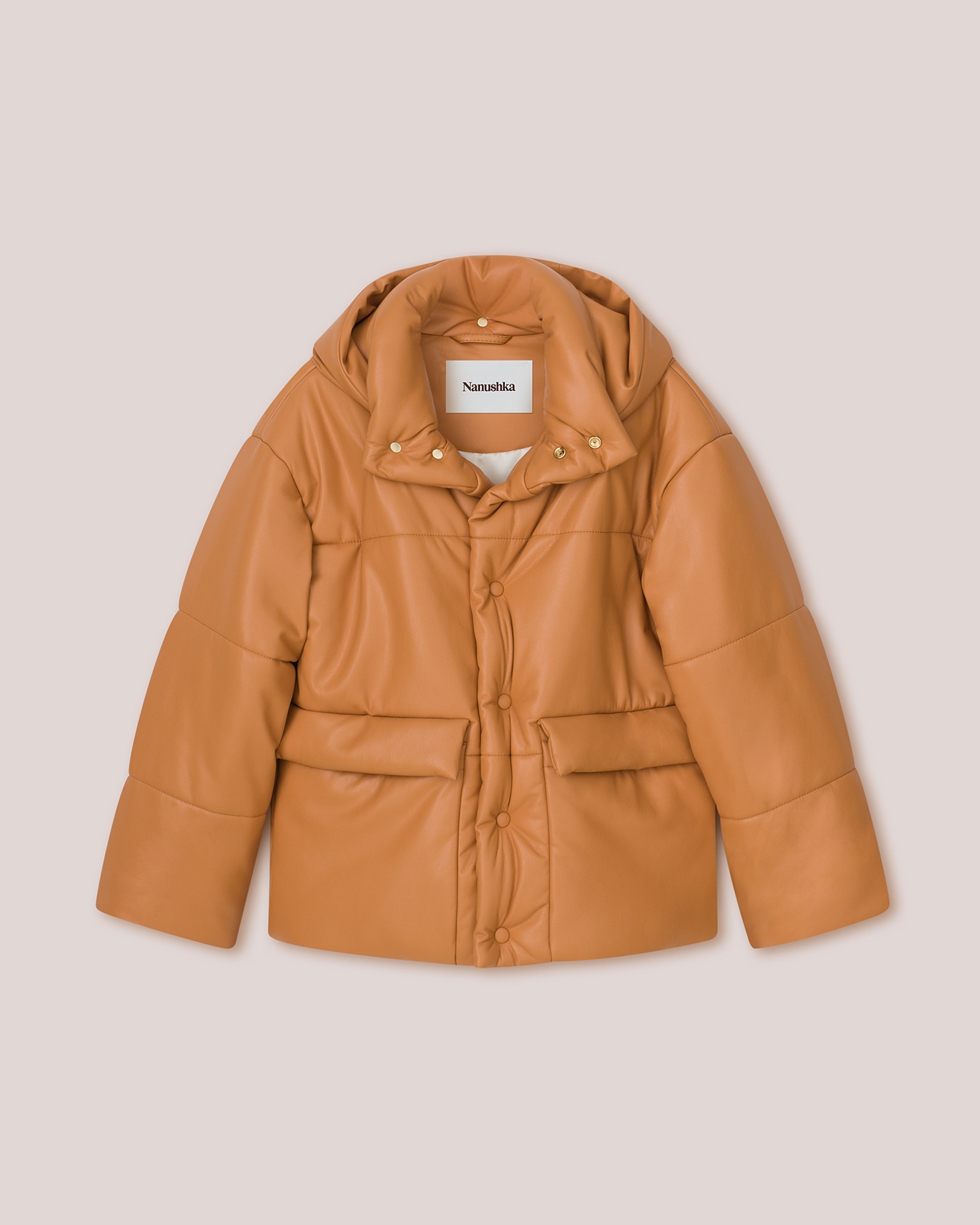 HIDE MENS - OKOBOR™ alt-leather hooded puffer - Tan - 1