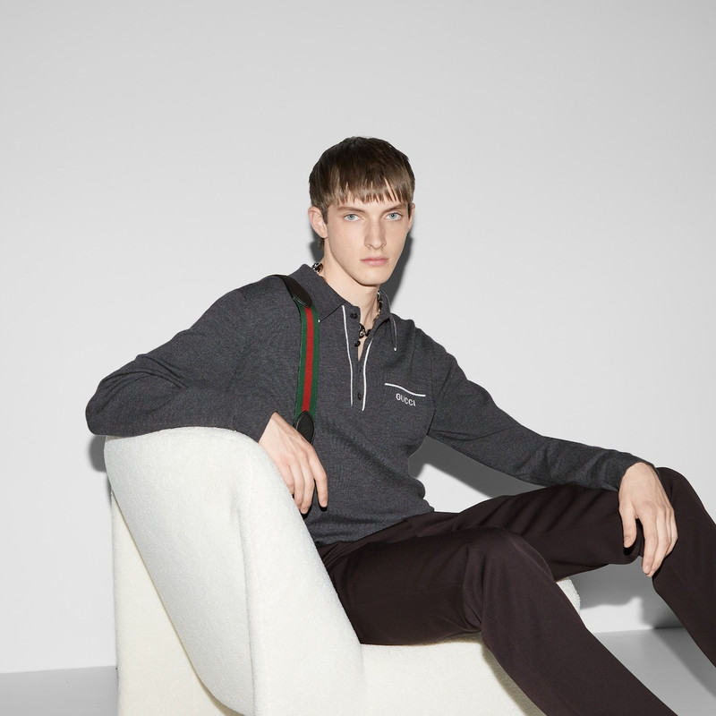 Knit wool long sleeve polo top 6