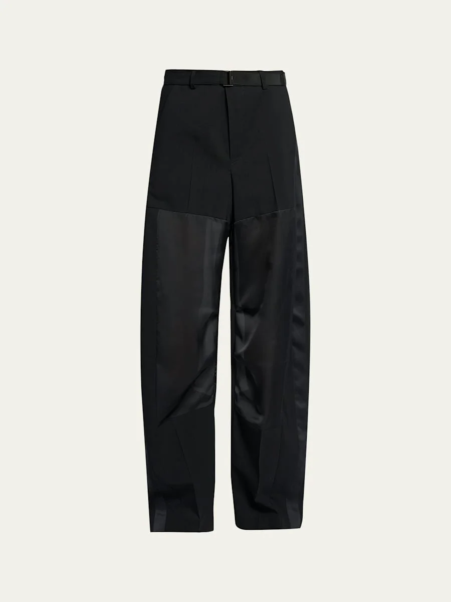 Patchwork Wool Wide-Leg Pants With Belt - 1