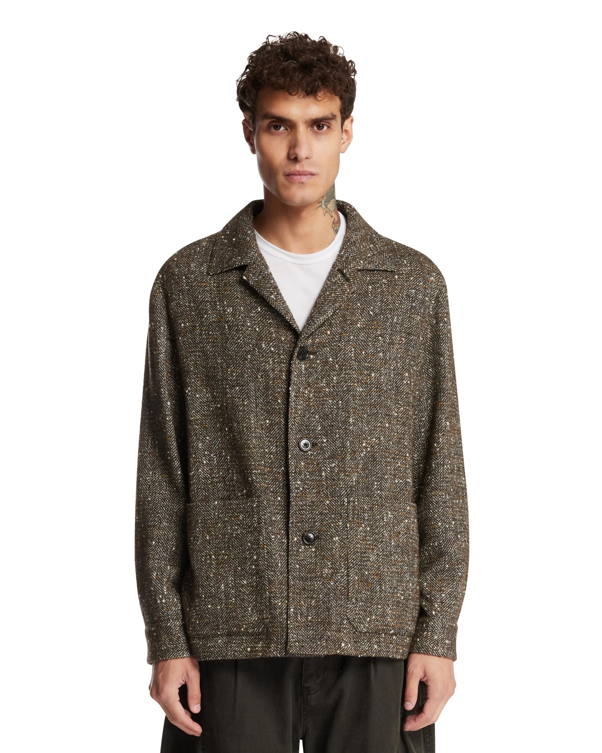 Green Wool and Alpaca Overshirt - 1