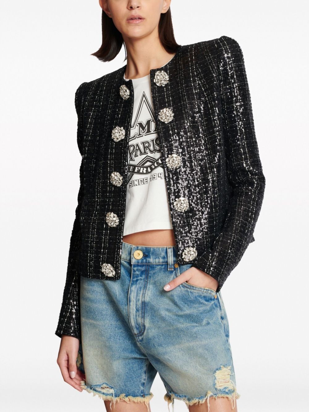 sequin-embellished tweed jacket - 7