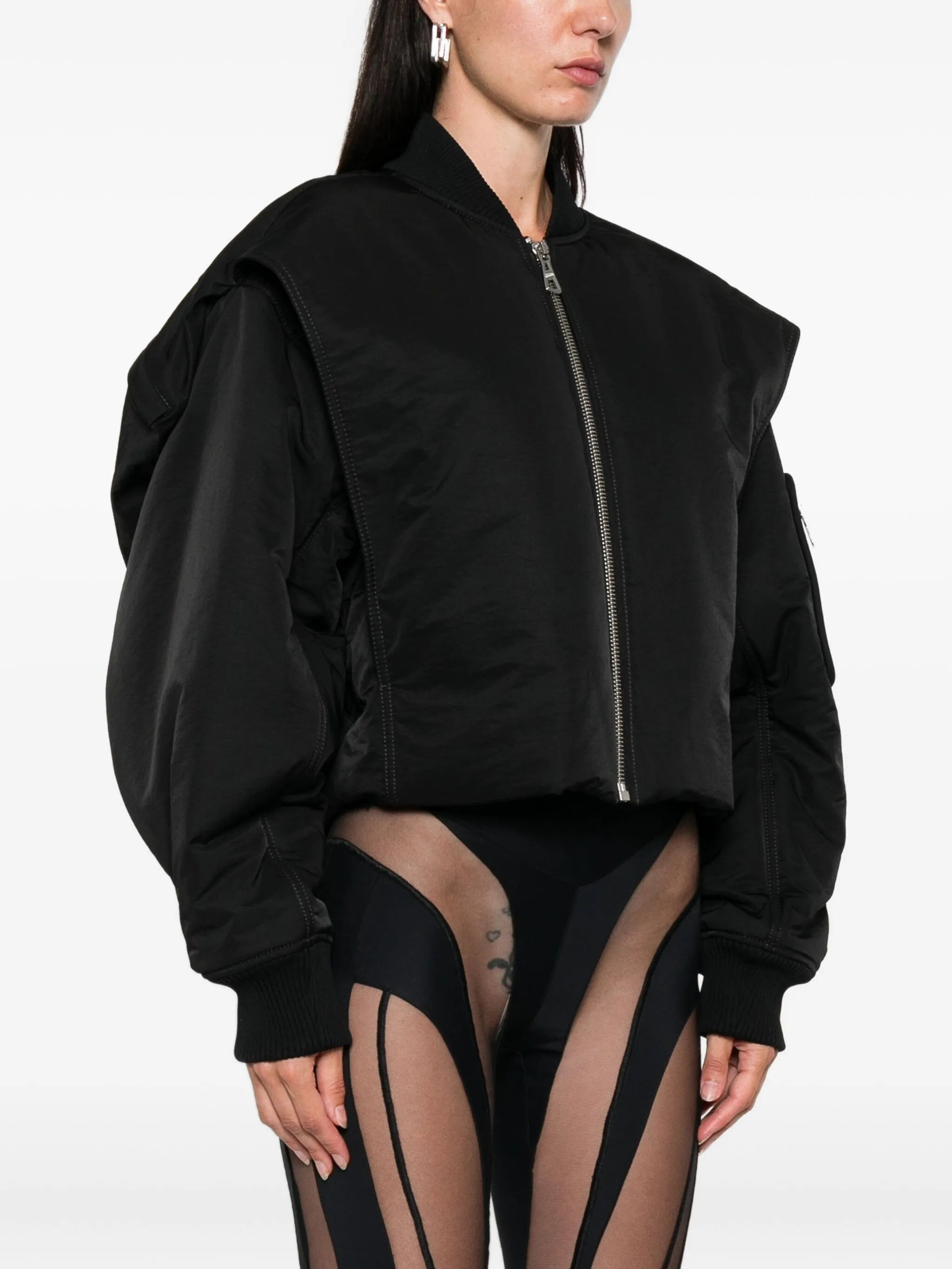 zip-fastening cropped bomber jacket - 3