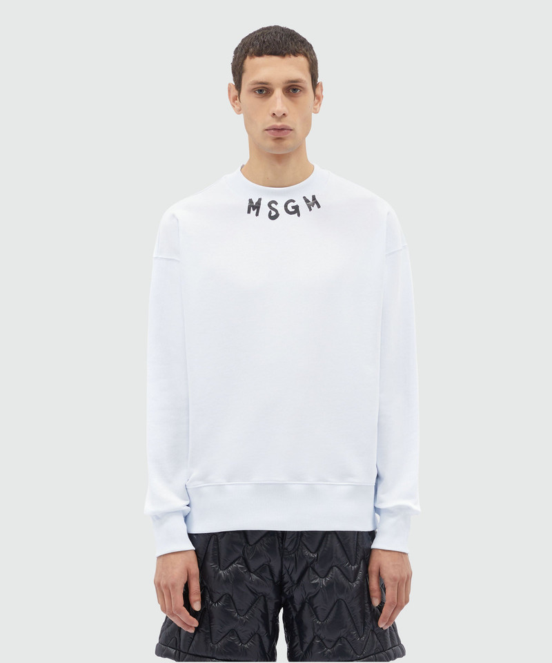 MSGM White jersey sweatshirt with brushstroke logo outlook