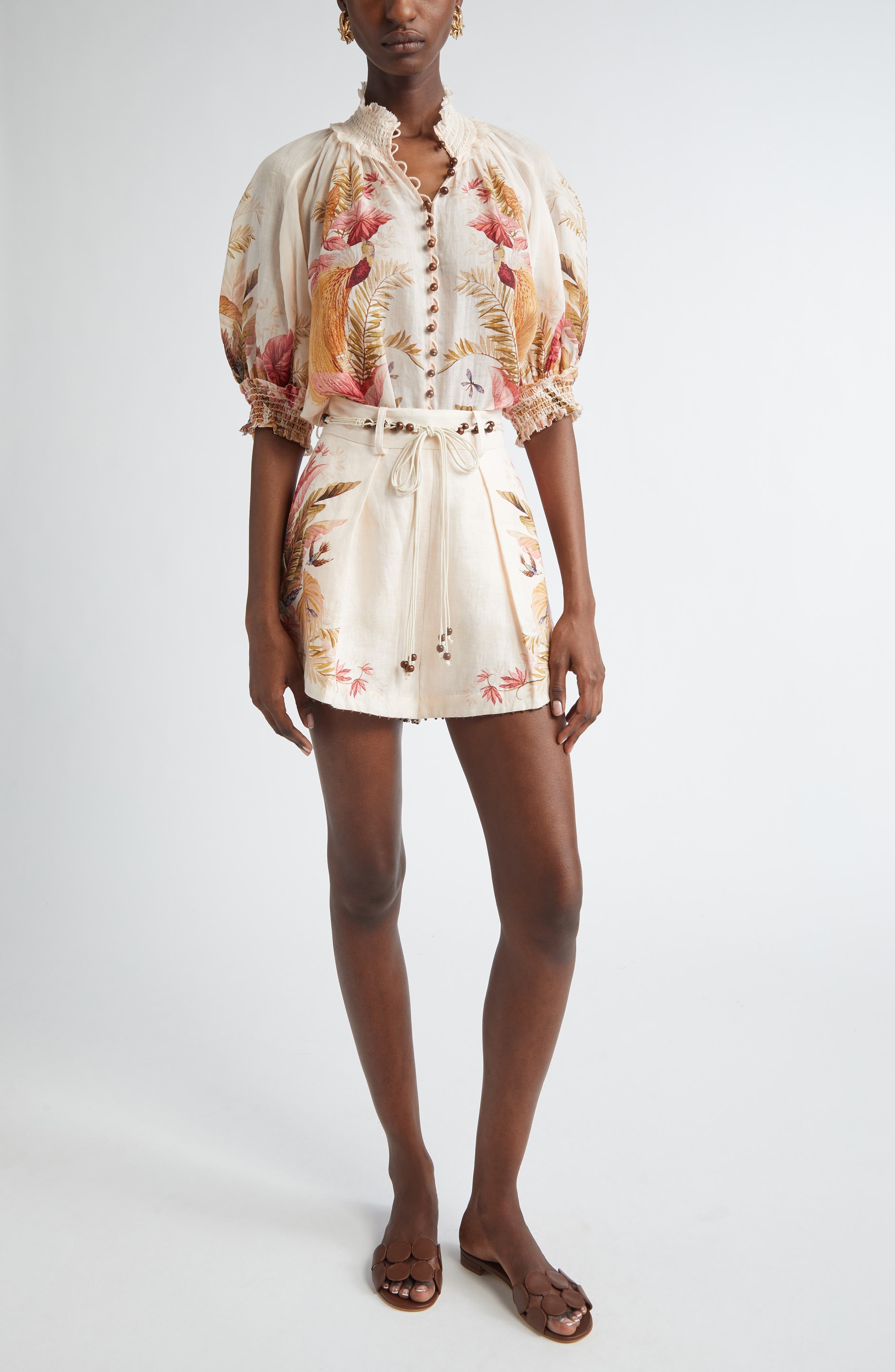 Zimmermann Ascension Billow Puff Sleeve Top in Cream Palm Floral at Nordstrom - 2