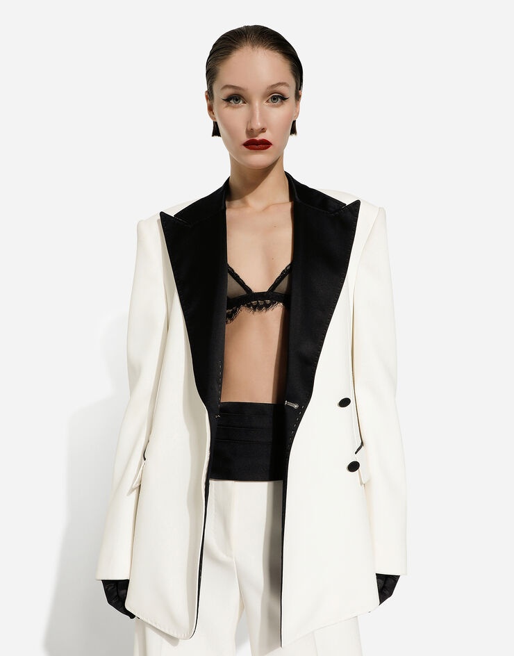 Double-breasted wool crepe jacket with tuxedo lapels - 6