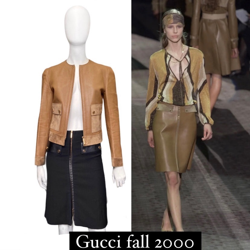 Gucci Fall 2000 Tom Ford black leather wool skirt - 2