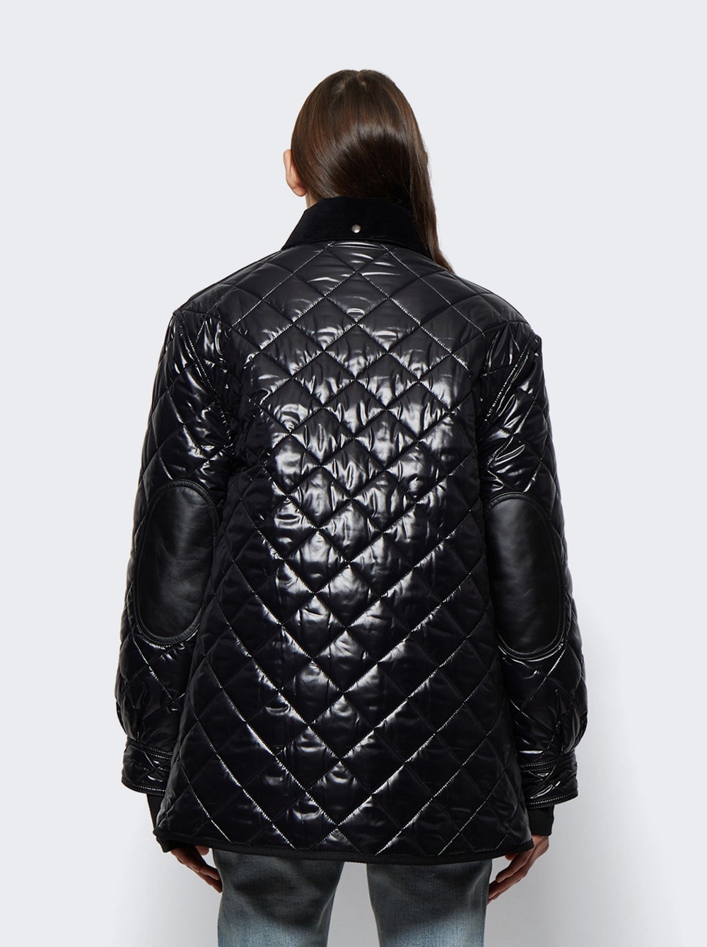 Corduroy Collar Diamond Quilted Jacket Black - 5