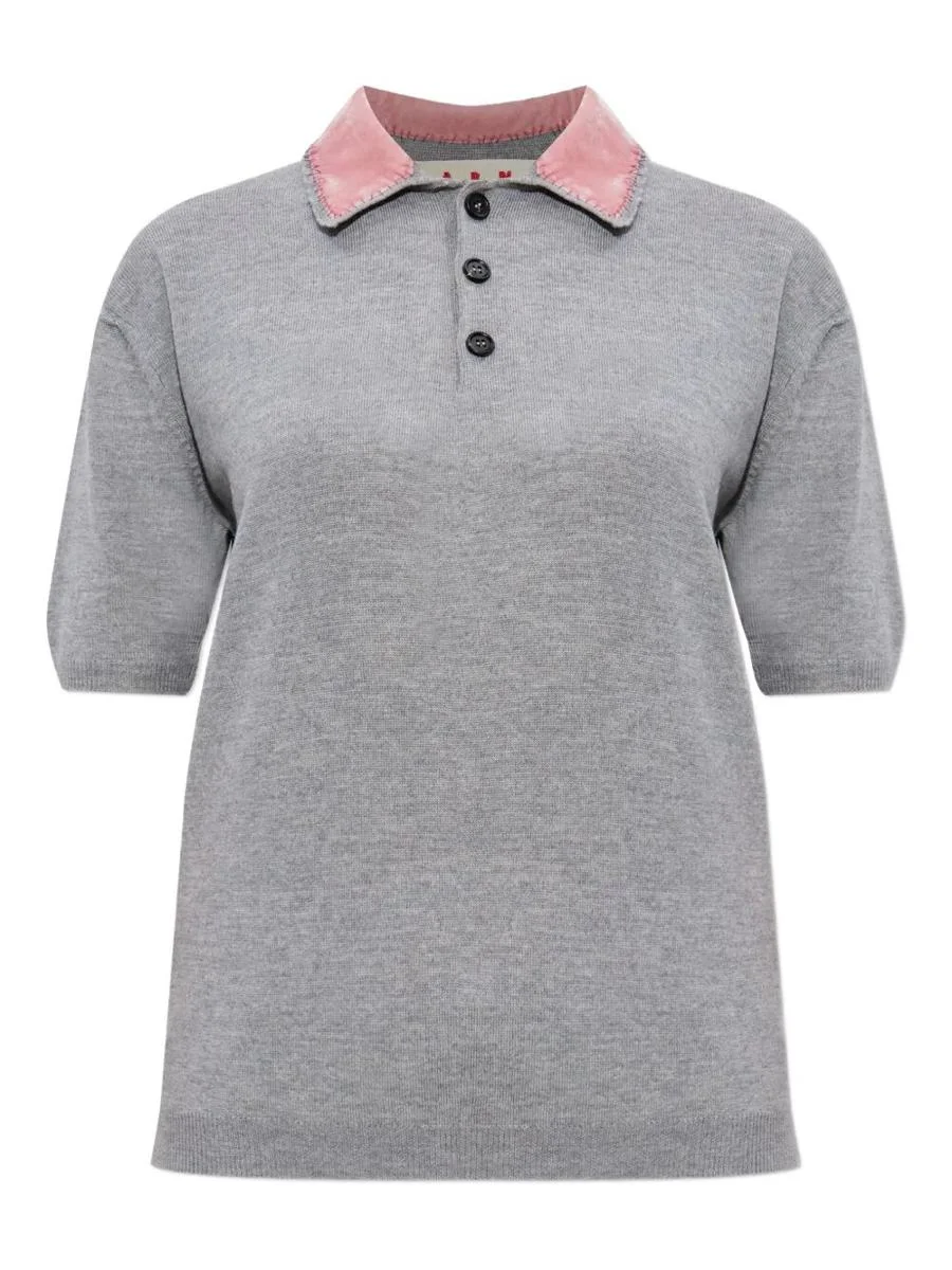 Marni Wool Polo Shirt With Velvet Collar Clothing - 1