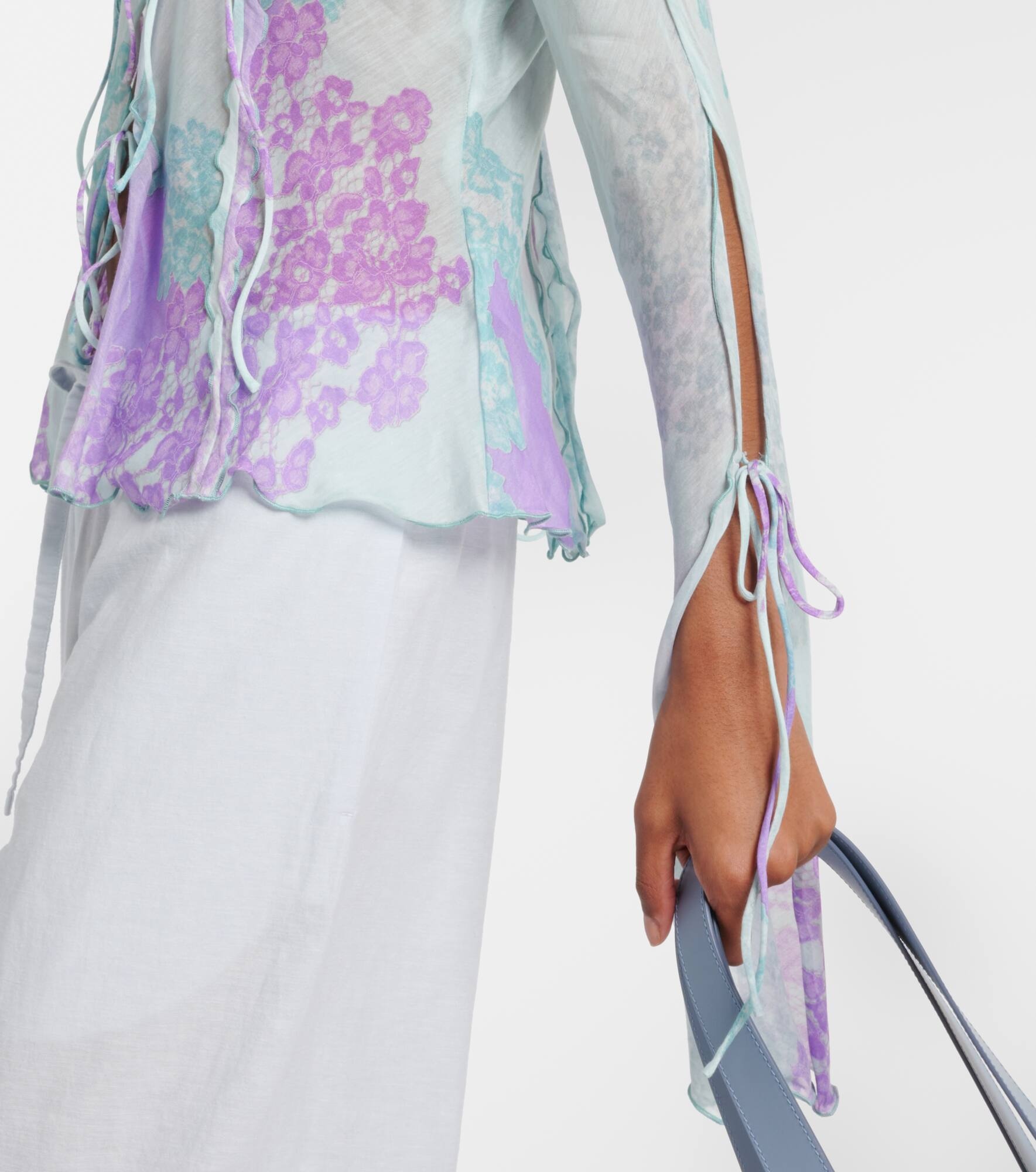 Printed cotton and silk chiffon top - 6