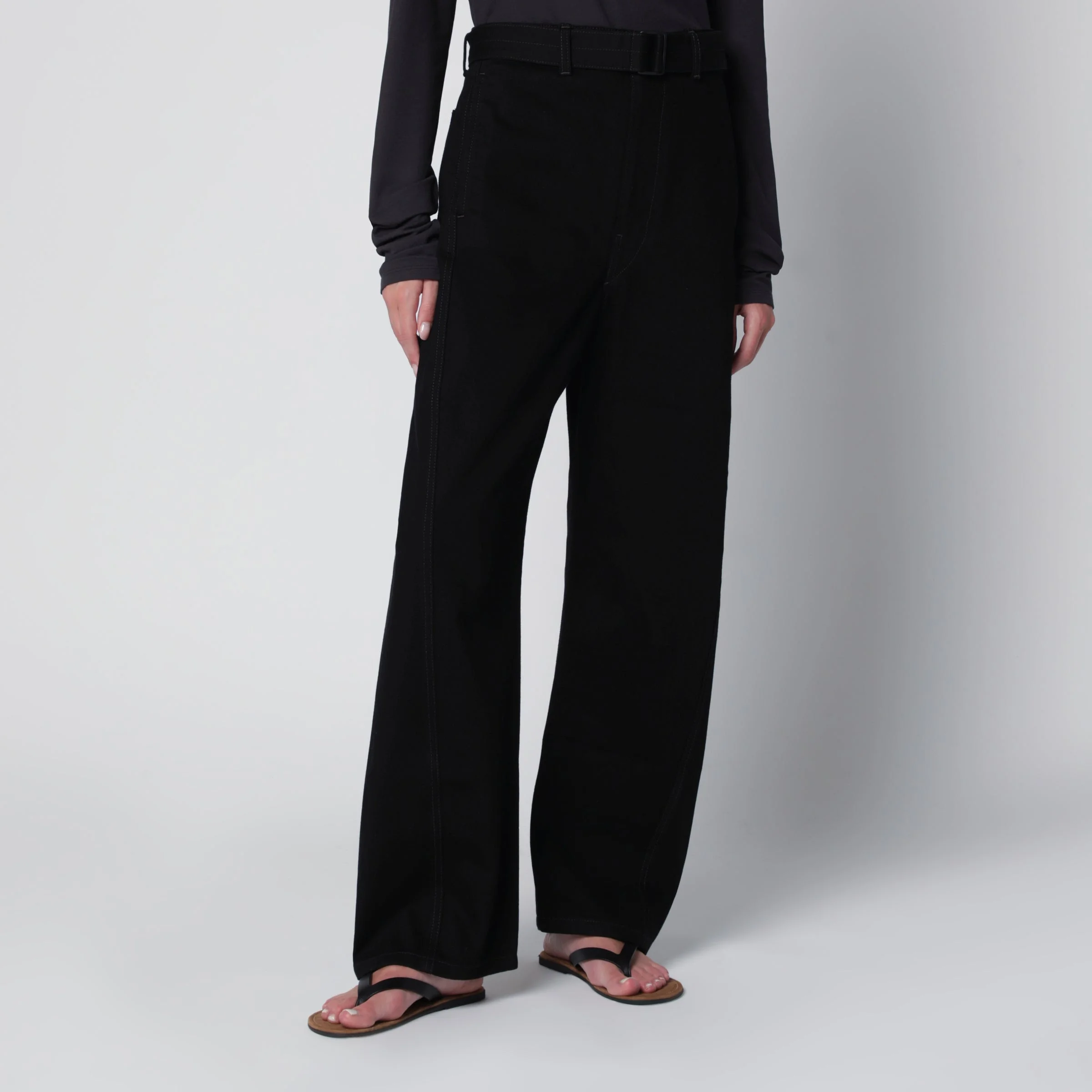 Black cotton trousers with belt - 1