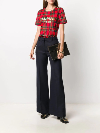 Balmain tartan logo-print T-shirt outlook