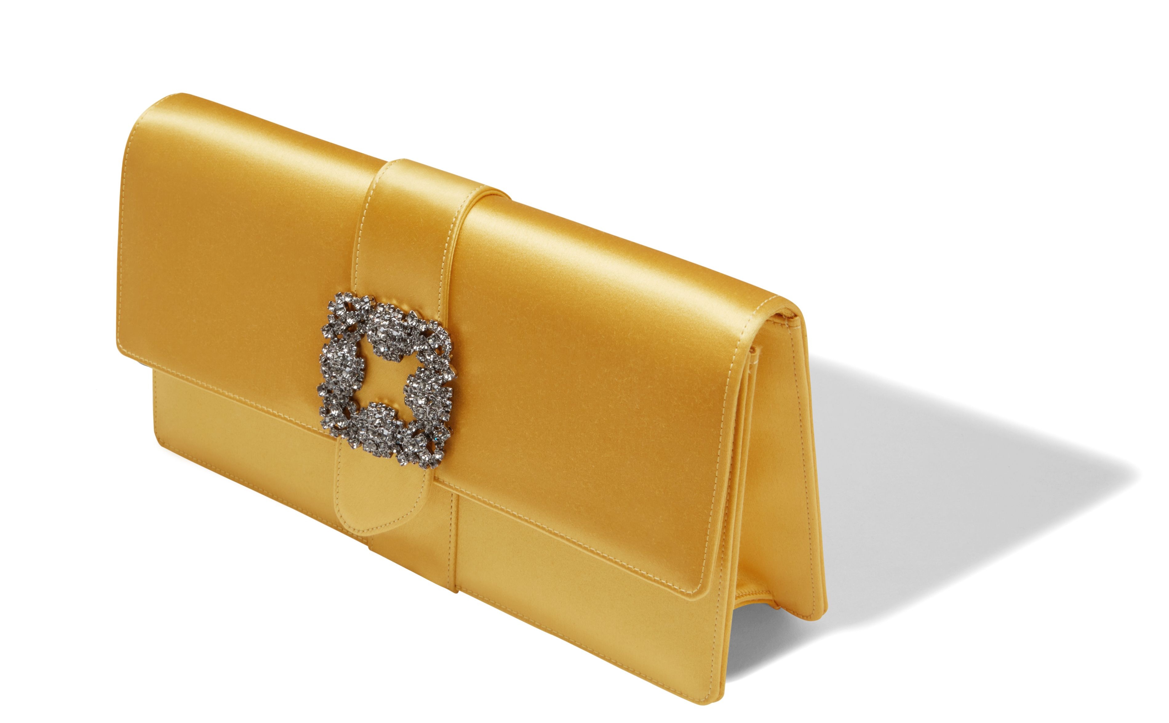 Yellow Satin Jewel Buckle Clutch - 2