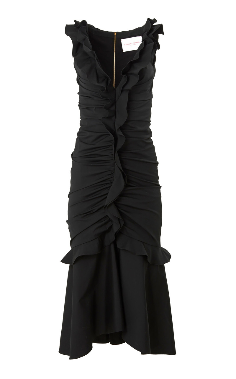Ruffled Cotton-Blend Midi Dress black 1