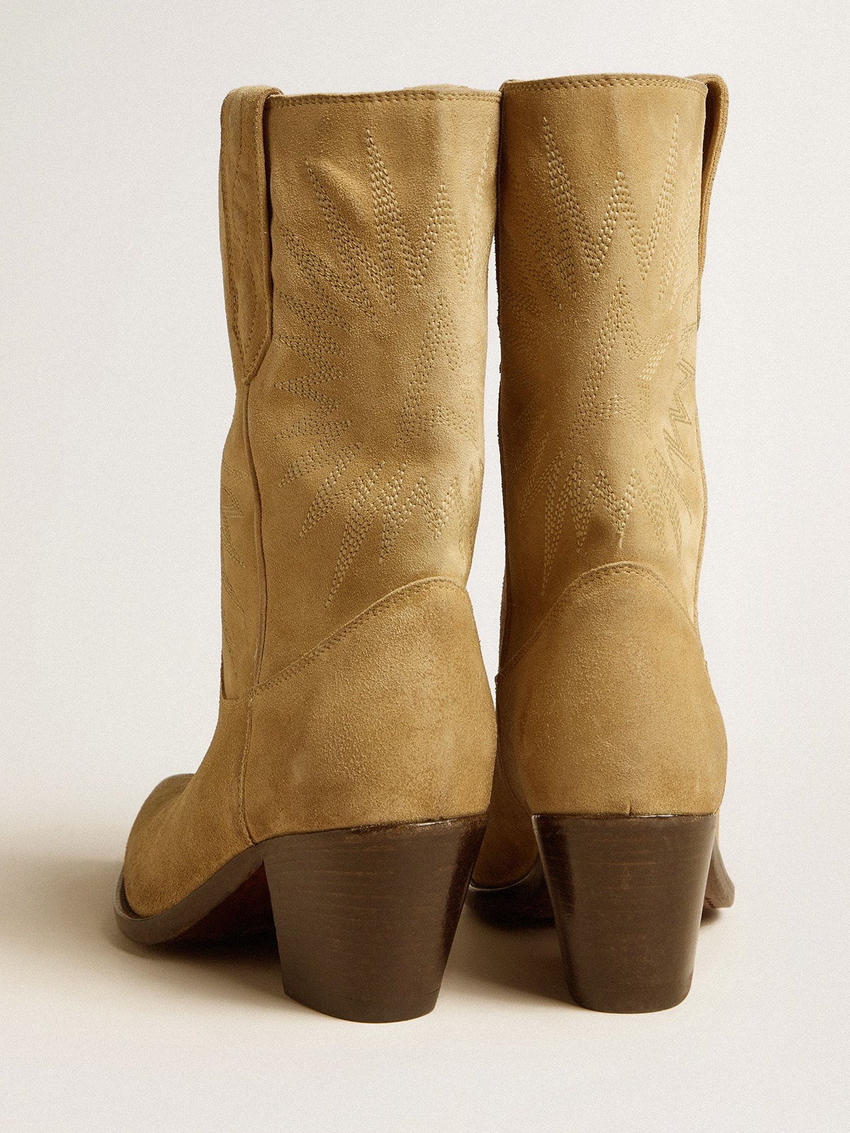 Wish Star low boots in sand-colored waxed suede with star embroidery - 5