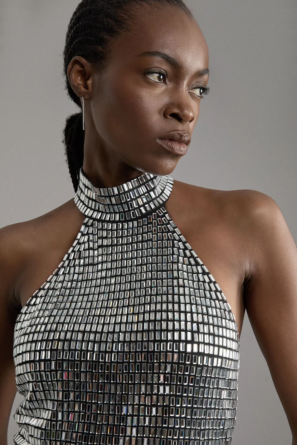 Premium Crystal Embellished Jersey Halter Top - 1