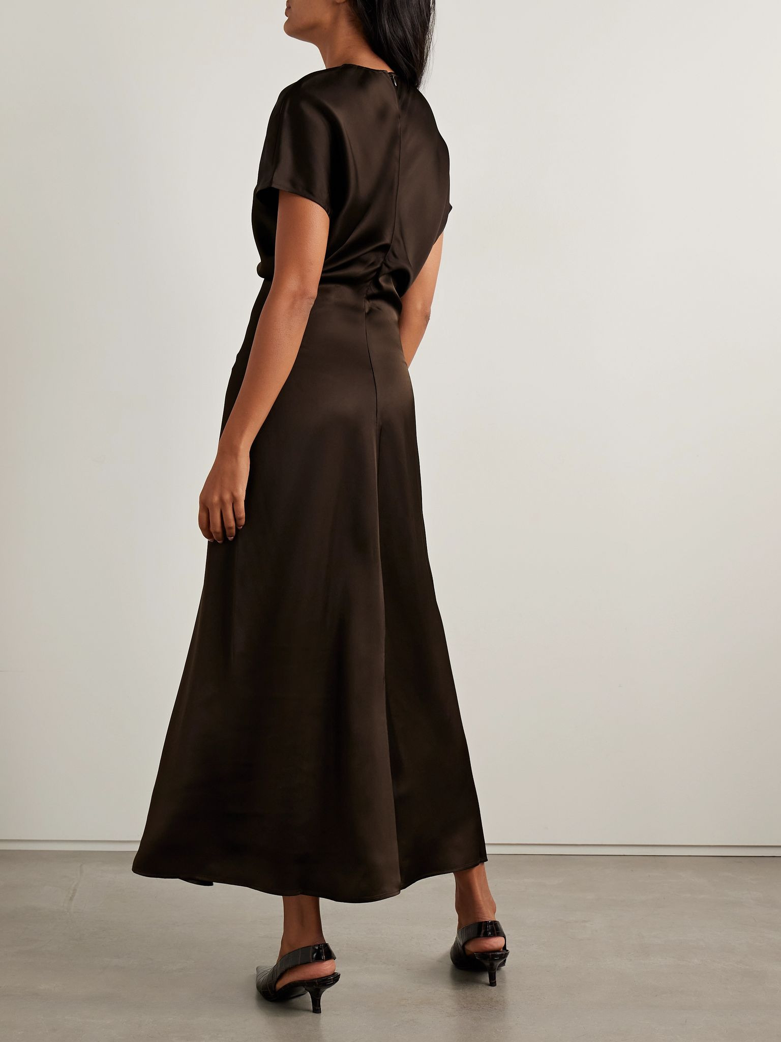 Draped satin maxi dress Brown - 3