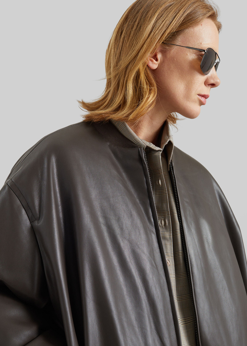 Arolla Faux Leather Draped Jacket - Brown 5