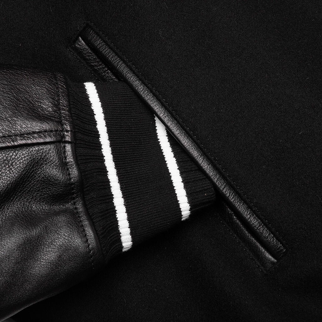 HOODED VARSITY JACKET IN WOOL AND LEATHER - BLACK - 6