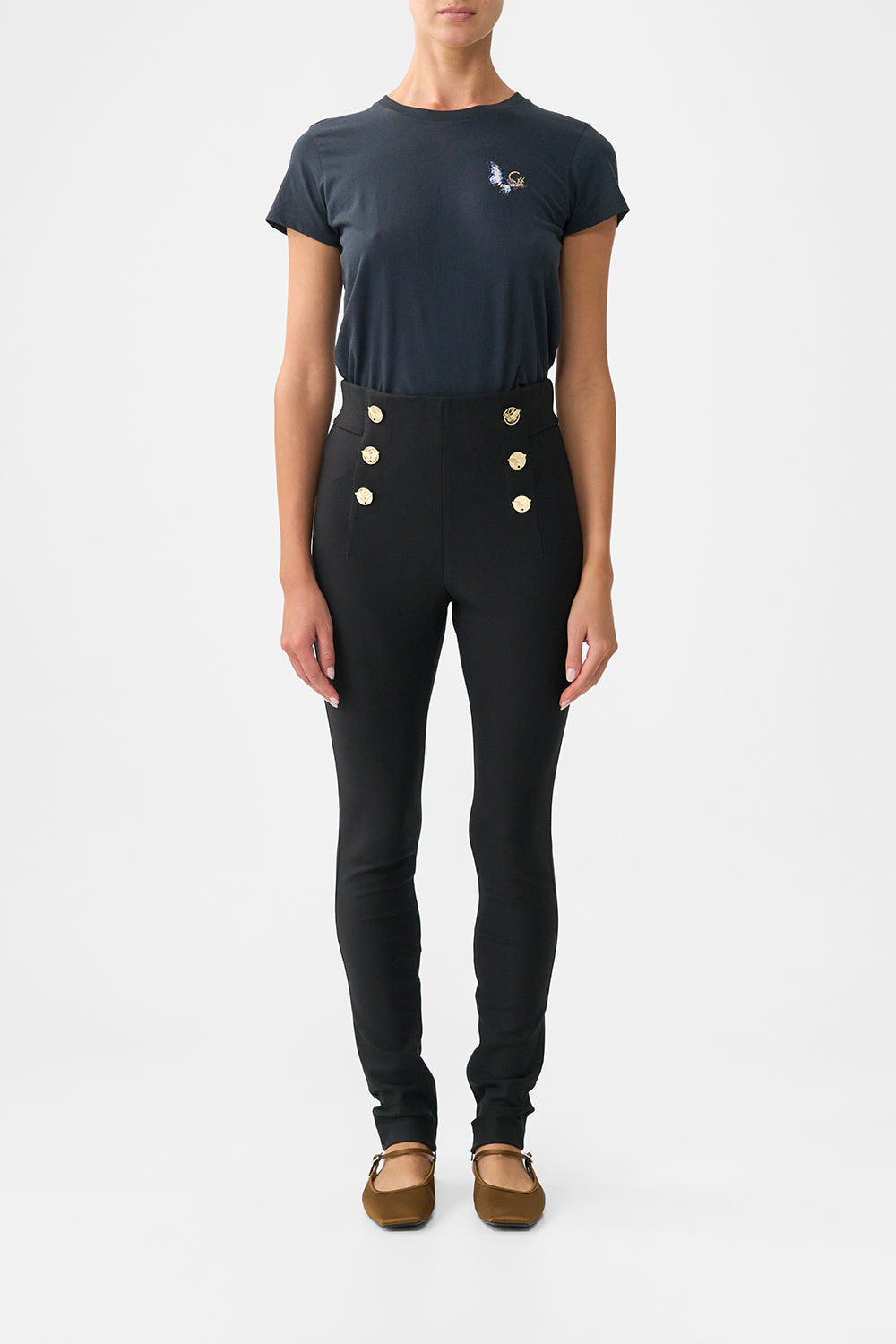 BUTTON EMBELLISHED PONTE PANT - 2