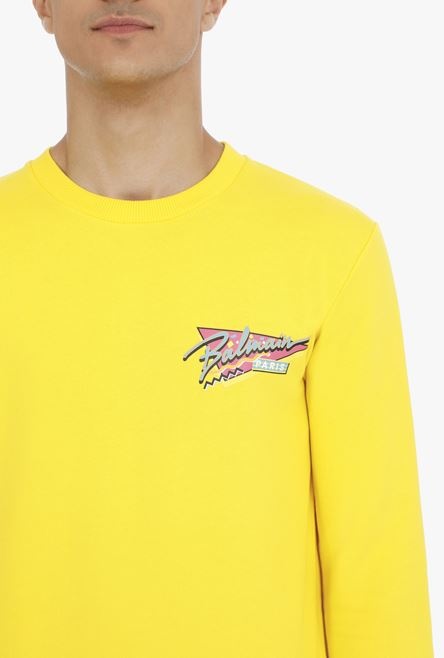 Yellow cotton sweatshirt with multicolor Balmain Paris logo print - 6