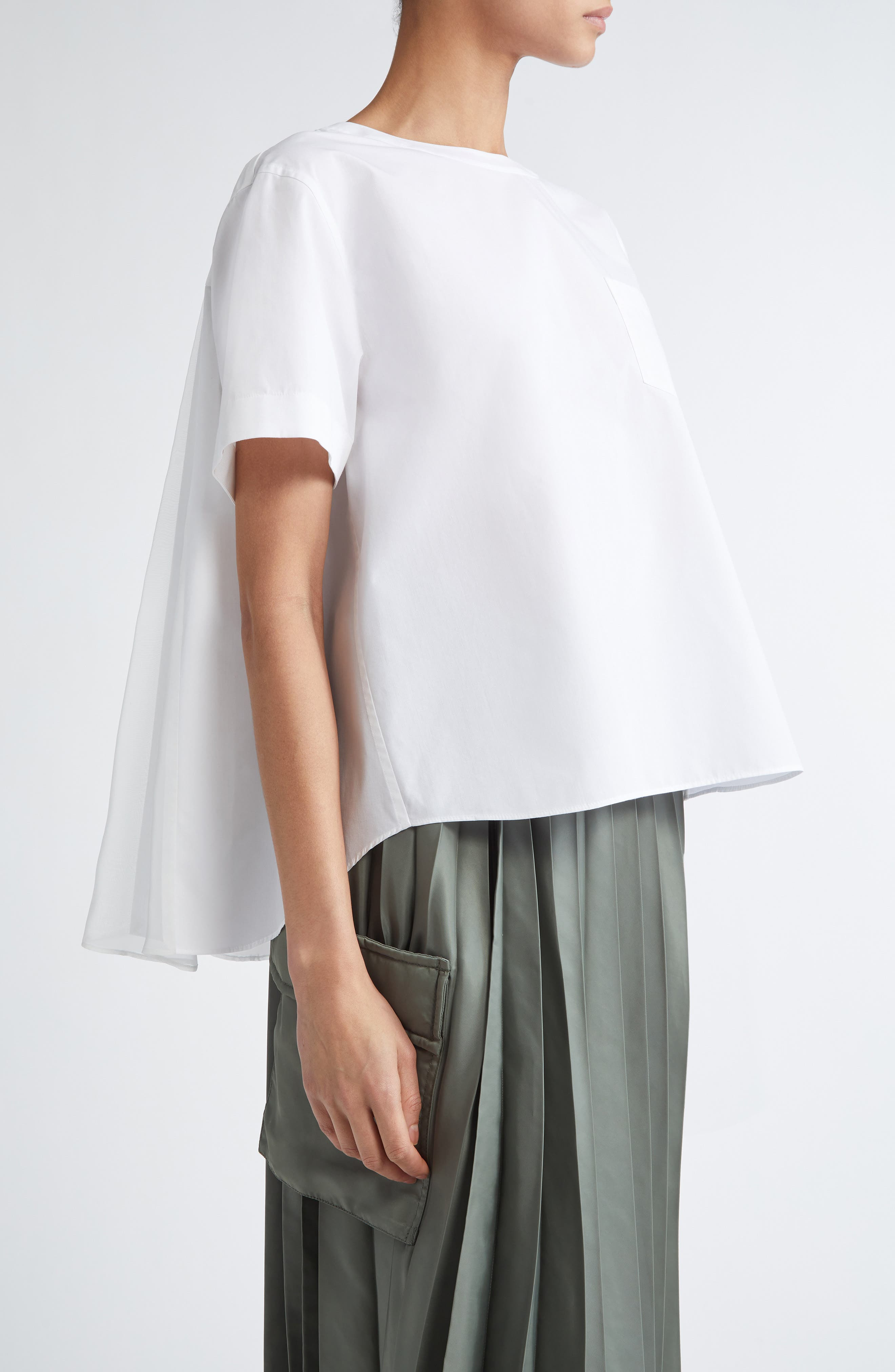 Sacai Mixed Media Poplin & Chiffon Top in Off White 151 at Nordstrom - 4