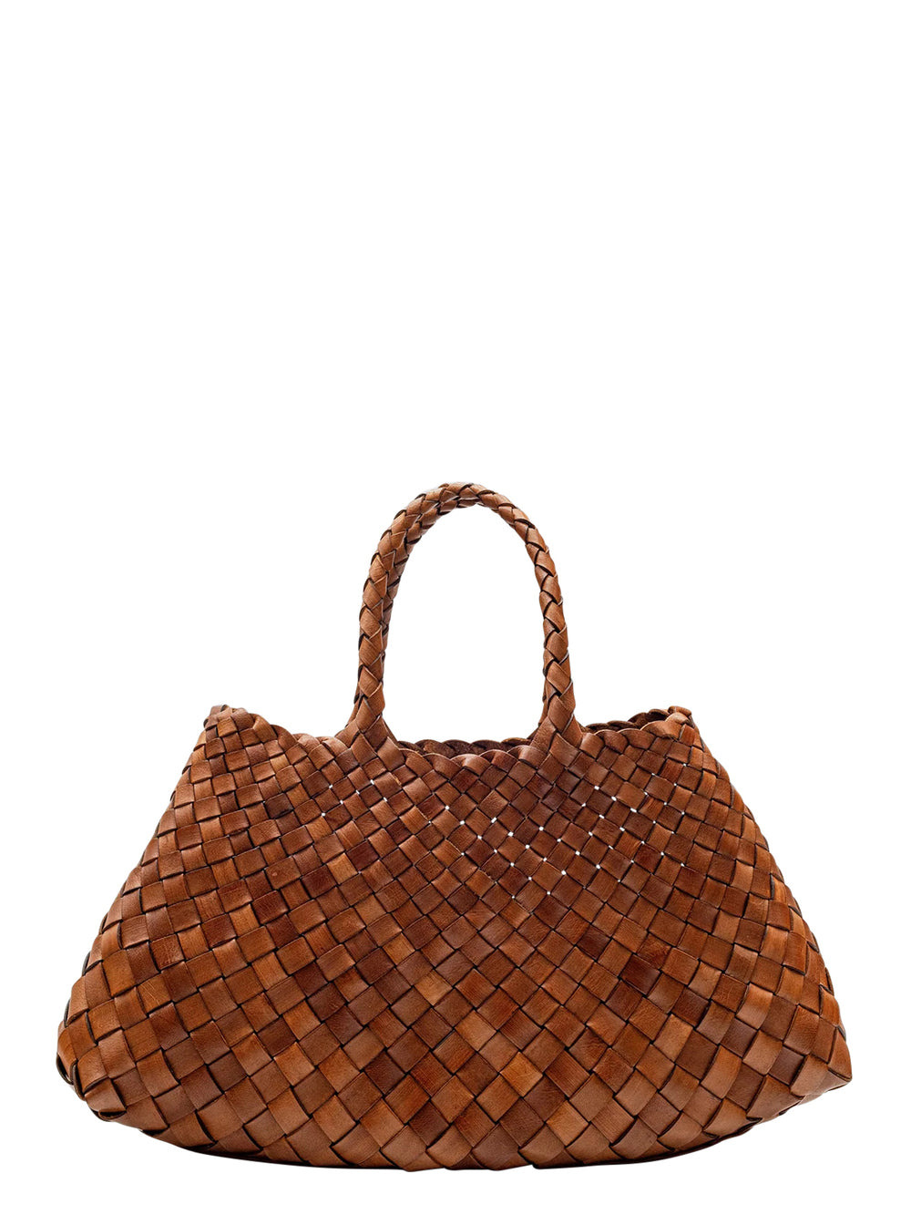 Dragon Diffusion Women 'Santa Croce' Brown Handbag With Two Top Handles And Interwoven Design In Lea - 1