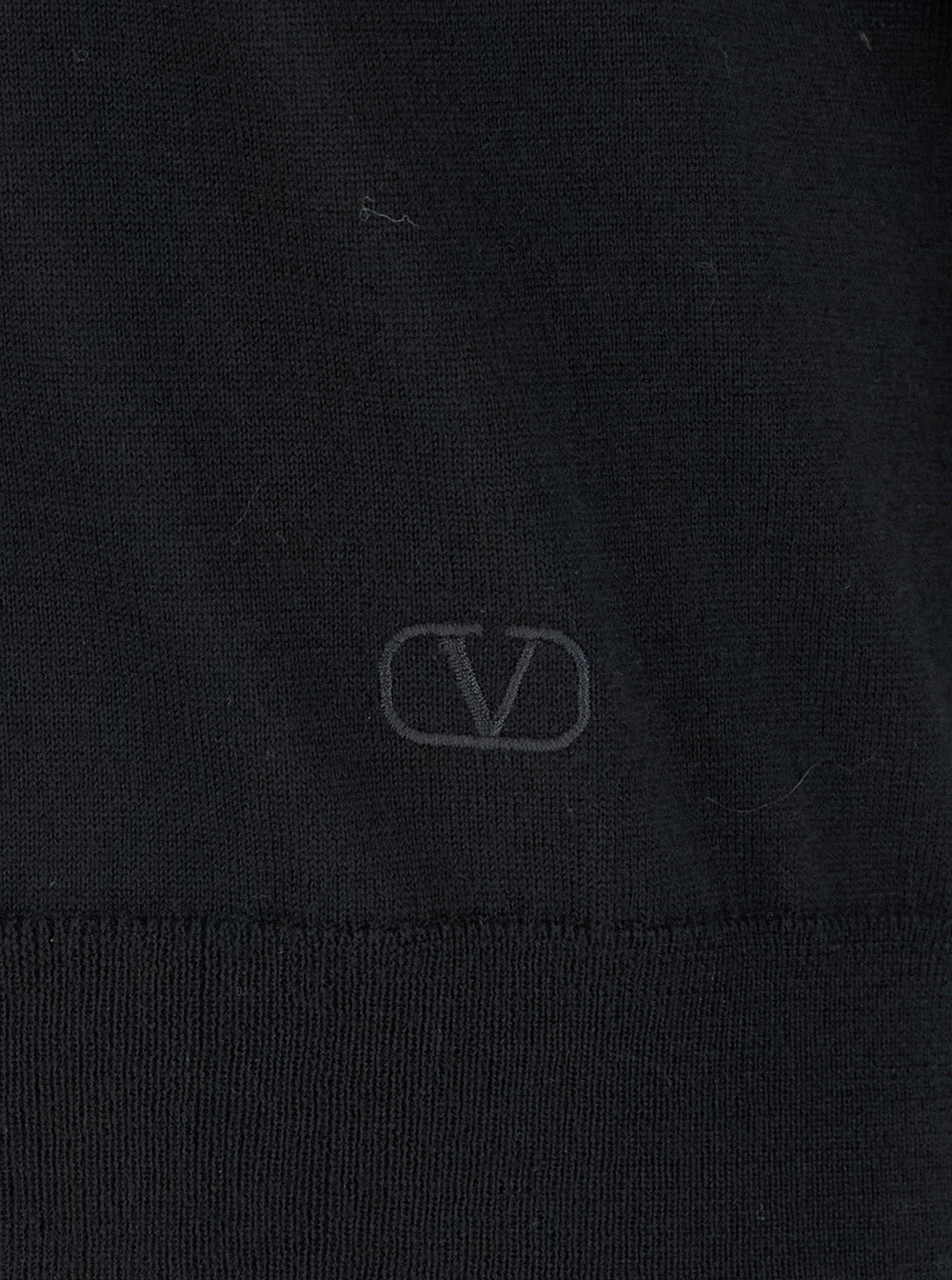 Valentino Men Black Turtleneck With Embroidered Vlogo In Wool Man - 3