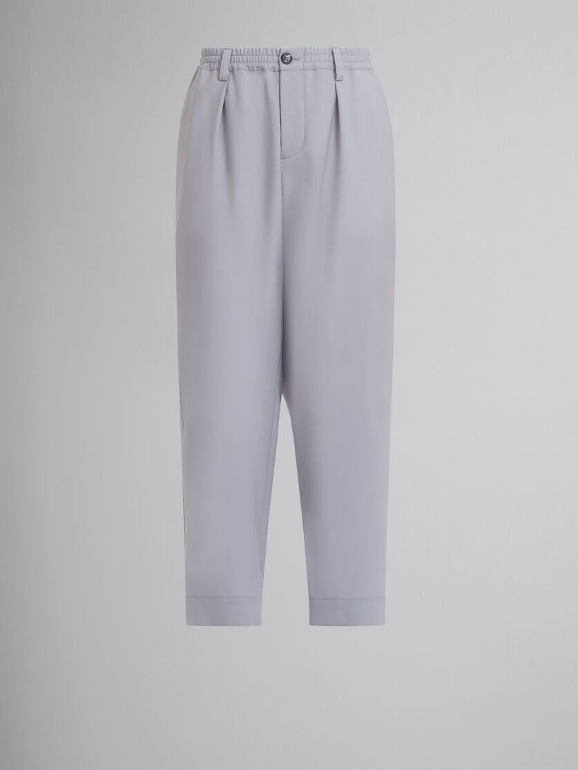 GREY TROPICAL WOOL TROUSERS WITH DRAWSTRING WAIST - 1