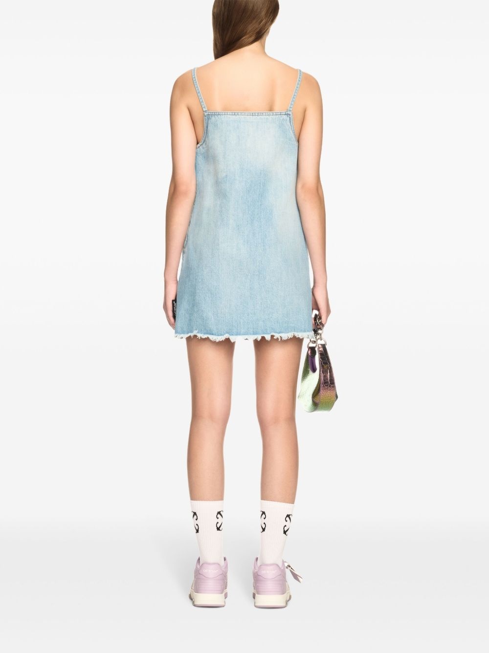 frayed denim mini dress - 4