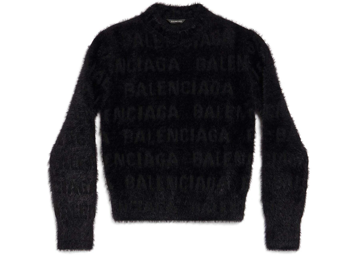 Balenciaga Women'S Bal Horizontal Allover Furry Fitted Sweater in Black Black - 1