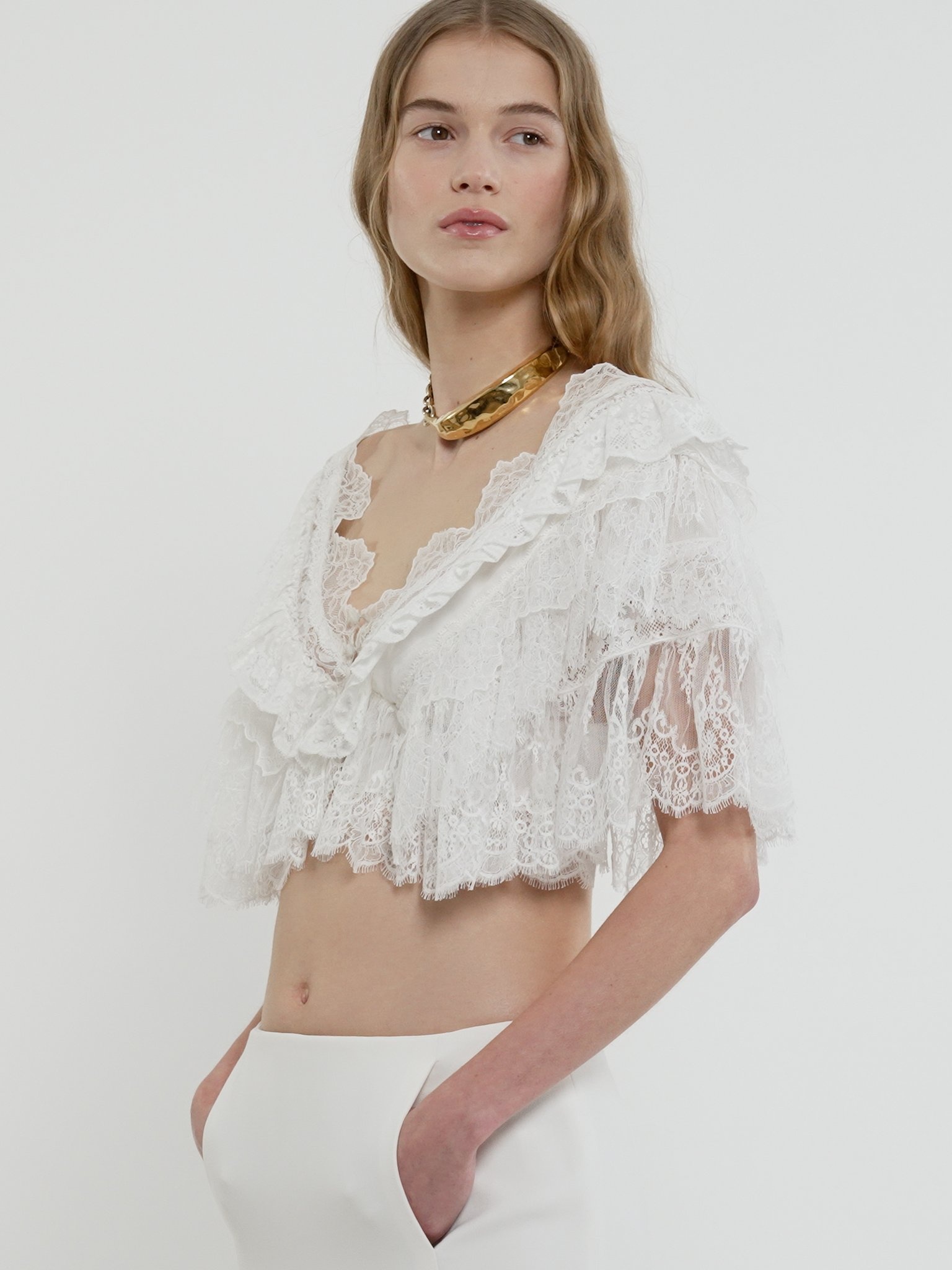 SCALLOP EMBROIDERED COLUMN SKIRT IN FLUID VISCOSE - 5