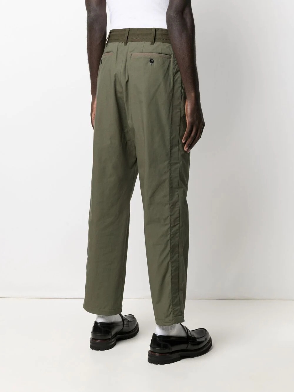 drawstring-waist cotton-blend trousers - 4