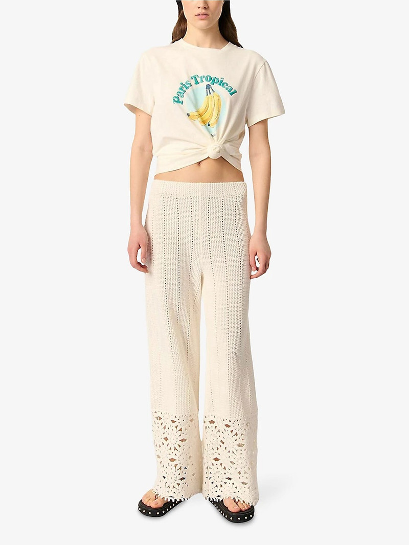 maje Wide-Leg Floral-Pattern Crochet-Knit Trousers outlook