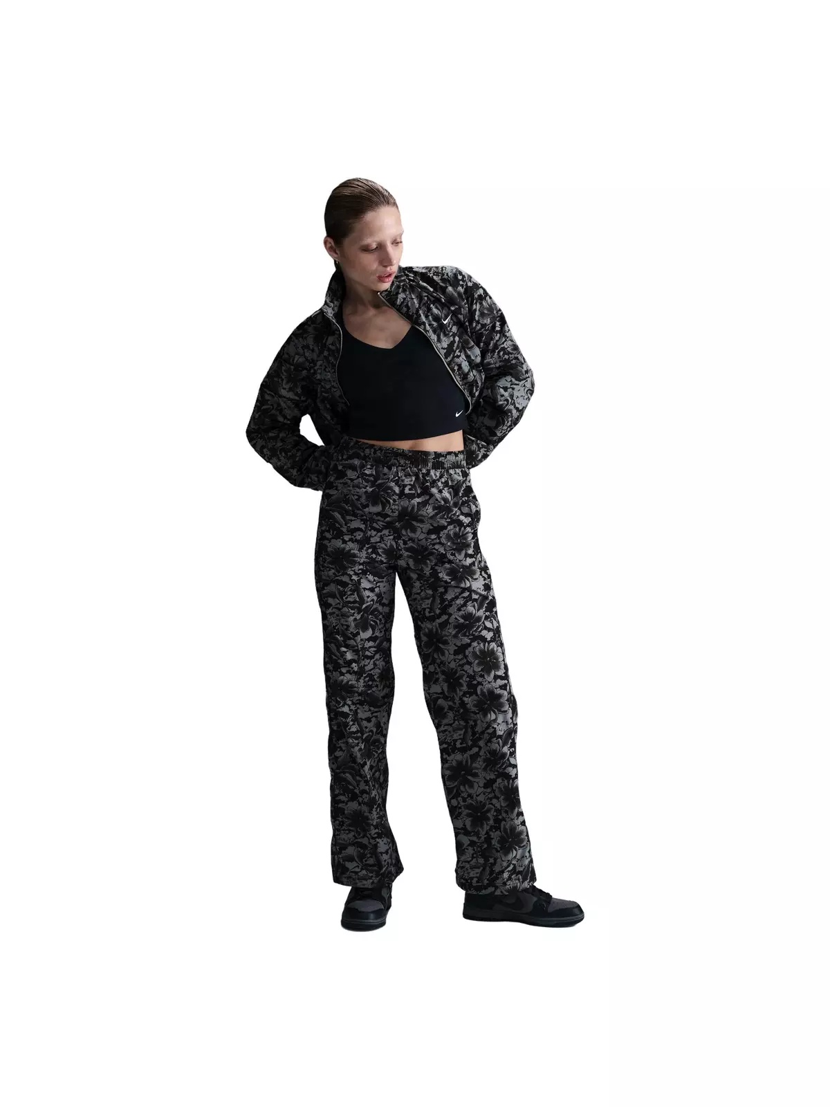 Women's Sportswear Windrunner UV Protection Mid-Rise Woven Printed Pants-Black - 3
